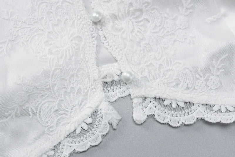 LIZAKOSHT  -  Lace Border V-neck Button Patch Thin Shoulder Strap Women's Summer White Elegant Sexy Short Versatile Single Breasted Button Top
