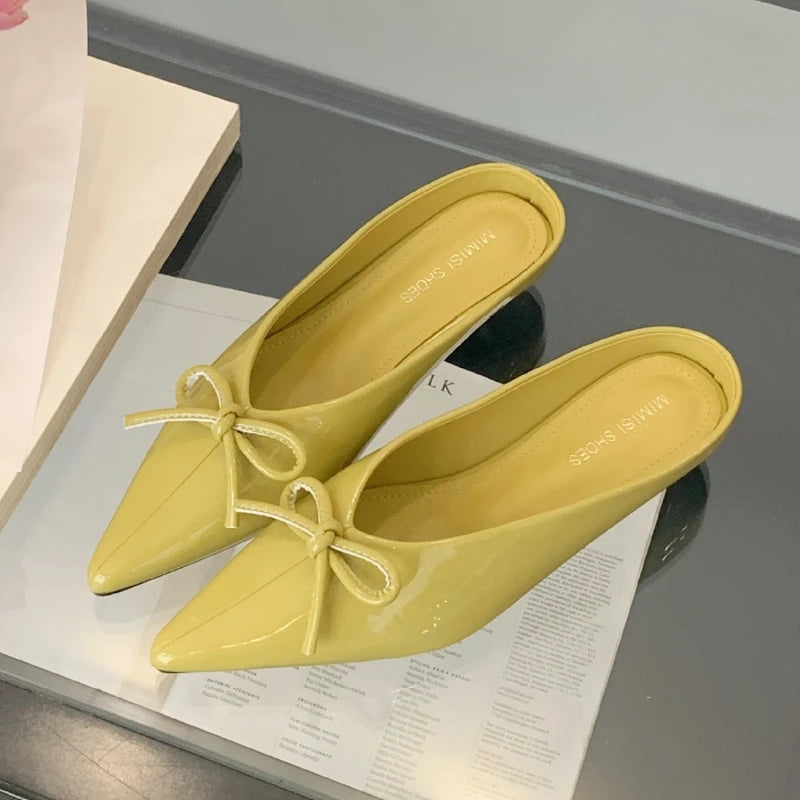 LIZAKOSHT  -  Summer 2025 Designer Women Slippers Bowknot Pointed Toe Women Heels Elegant Non-slip Women Sandals Mule Shoes Zapatos De Mujer