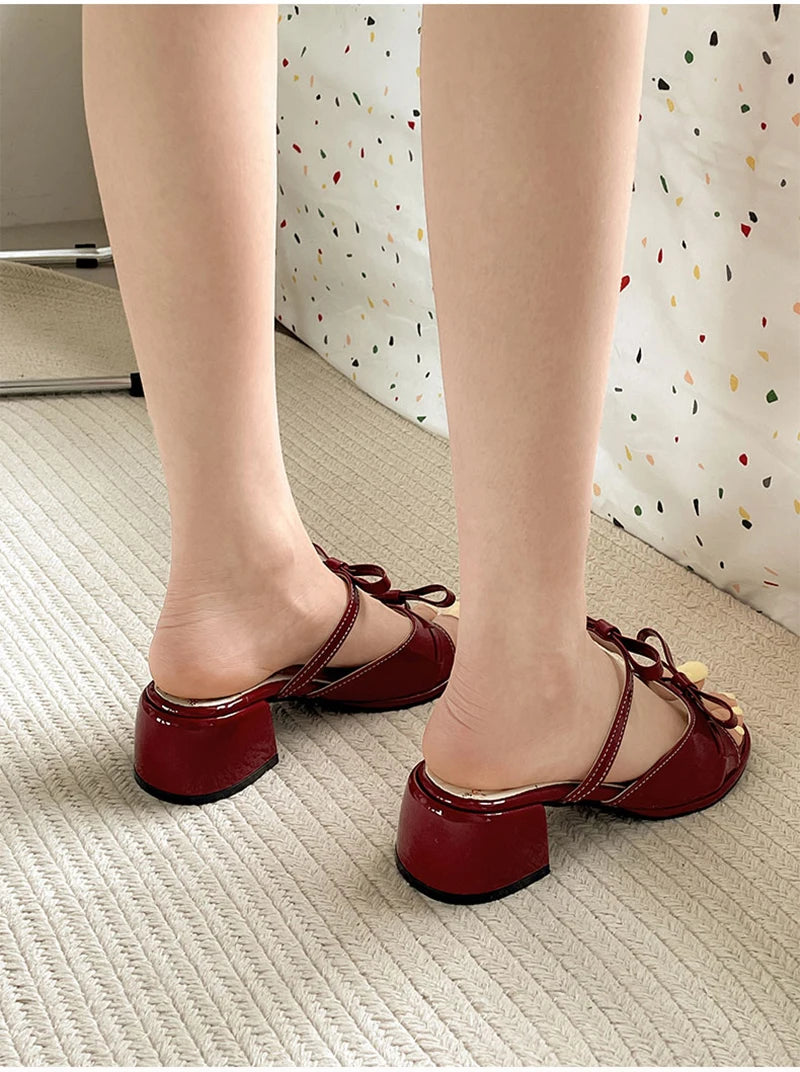 LIZAKOSHT  -  Designer Summer Thick Heel Women Slippers Fashion Butterfly-knot Ladies Outdoor Dress Slides Sandalias