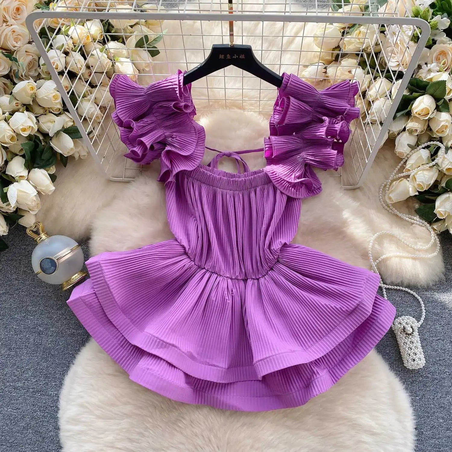 LIZAKOSHT  -  European Goods Small Shirt Explosion Heavy Pressed Ruffled Edge Halter Chiffon Shirt Slim Short Ruffled Swing Top Woman Tops