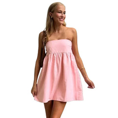 LIZAKOSHT  -  Elegant Solid Strapless Dress Women's Sleeveless Beach Vacation Short Dress Splice Off Shoulder Loose High Waist Clothing