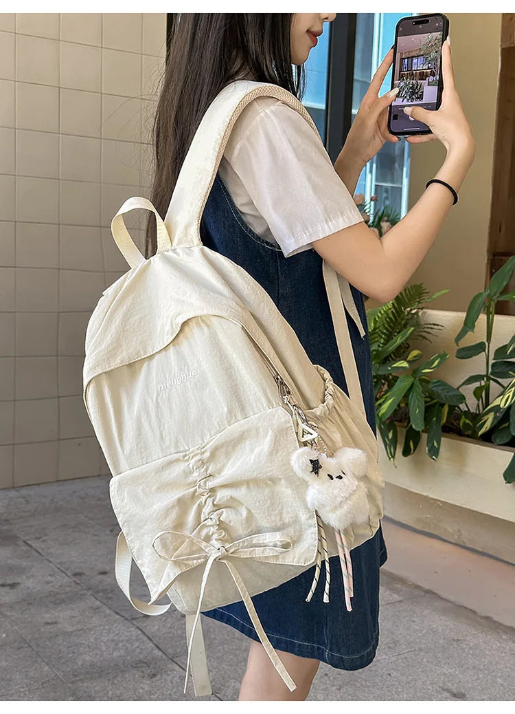 LIZAKOSHT  -  Junior High School Girl Backpack Summer New College Style Bow School Backpack Fashion Candy Colored Pleated Backpack School Bag