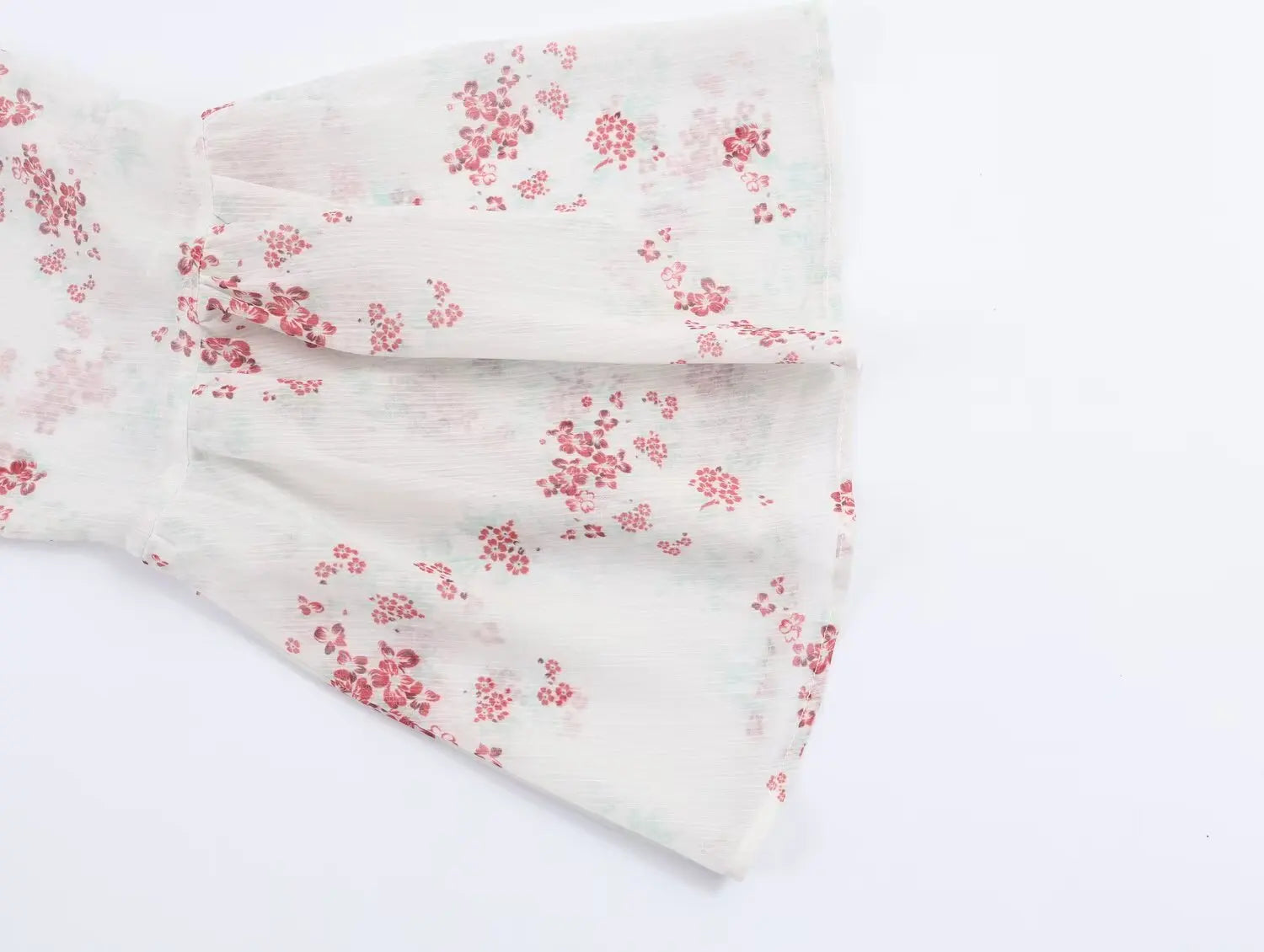 LIZAKOSHT  -  Spring Summer White Pink Floral Print Flare Cuff Long Sleeve Pullover Shirt Women Bow O Collar Loose Short Blouses Femme Tops
