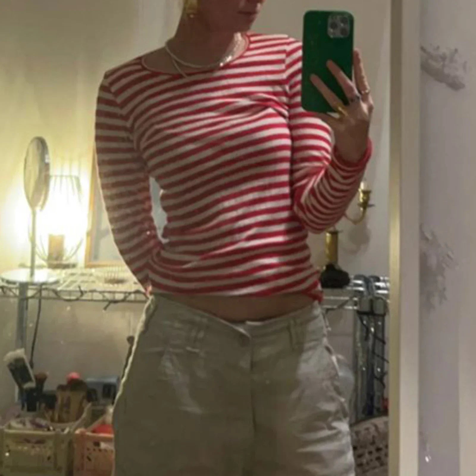 LIZAKOSHT  -  Vintage Preppy Style Y2K Crop Tops Clothes Cottage Striped Rib Knitted T-shirt Women Long Sleeve Casual Basic Tees Pullovers