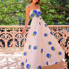 ﻿LIZAKOSHT  -  Luxury Tube Tops Sleeveless Evening Dress Female High Waist A-line Dress Elegant Silk Satin Bridesmaid Floral Print Dress Women