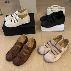 LIZAKOSHT  -  New Fashion Elastic Band Women Ballet Flats Dance Shoes Female Height Increasing Mary Janes Ladies Round Toe Footwear Flat Shoes