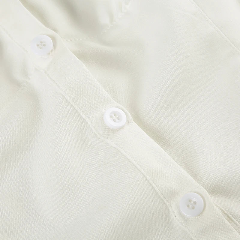 LIZAKOSHT  -  Casual Solid White Crop Blouses for Women Fashion Turn-down Neck Shirts Streetwear Korean Y2K Button Up Clothings