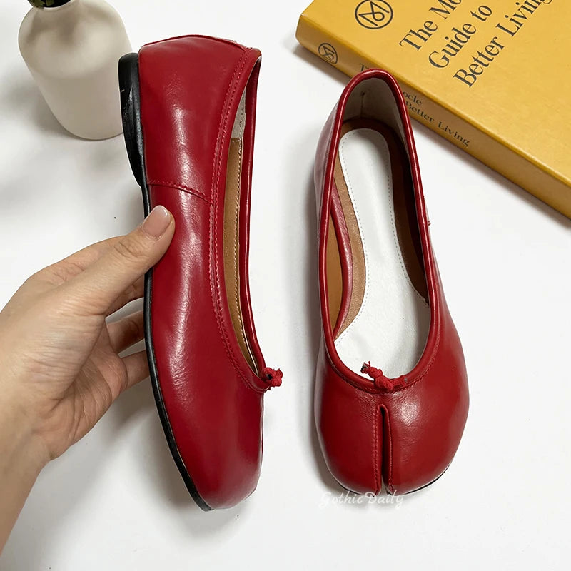 LIZAKOSHT  -  Women Red Ballets Shoes Split Toe Flat Ballerines Mary Janes Plus Size 44  Lolita Dress Ballerina Zapato Muje