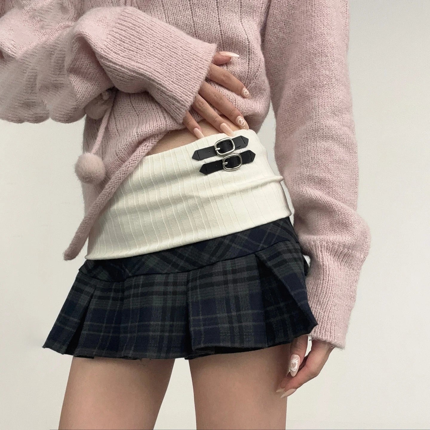 LIZAKOSHT  -  Waistband Contrast-Color Patchwork Plaid Skirt Sweet Casual Women's Low-Waist Mini Skirt Preppy Style Korean Skirts New