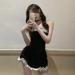 LIZAKOSHT  -  Pure Sexy Hot Girl Strapless Black Skirt Summer New Sweet and Spicy Temperament Niche Waist-hugging and Slimming Buttocks
