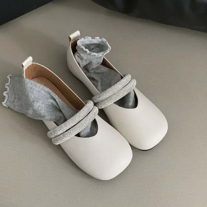 LIZAKOSHT  -  Rhinestone Designer Mary Jane Shoes Fashion Comfort Loafers Women Soft Sole Retro Mules Pumps Shiny Flat Ballet Shoes Female