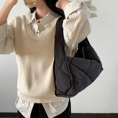 LIZAKOSHT  Autumn and winter new large-capacity soft puff cloud bag nylon shoulder bag women's niche rhombic hand-held padded bag