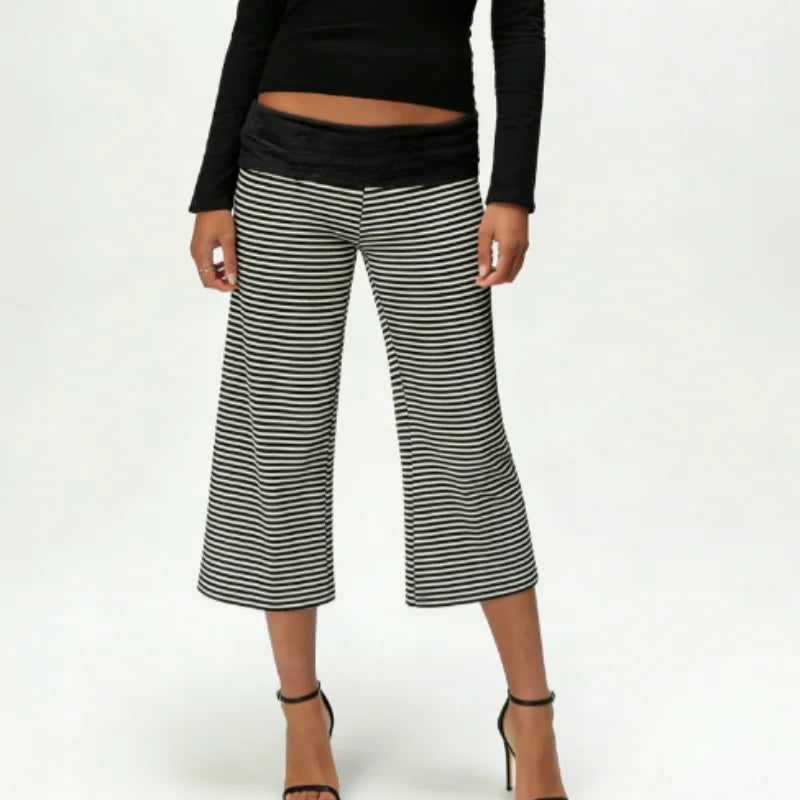 LIZAKOSHT  -  Loose Stretchy Fold Over Capri Pants for Women Low Rise Wide Leg Yoga Capris Summer Cute Going Out Cropped Pants Streetwear