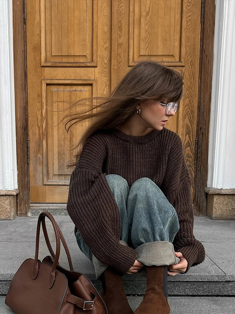 LIZAKOSHT  -  Fashion Loose O-neck Knitted Pullover For Women Casual Long Sleeve Solid Chic Sweater Autumn Winter Lady Daily Knitwear New