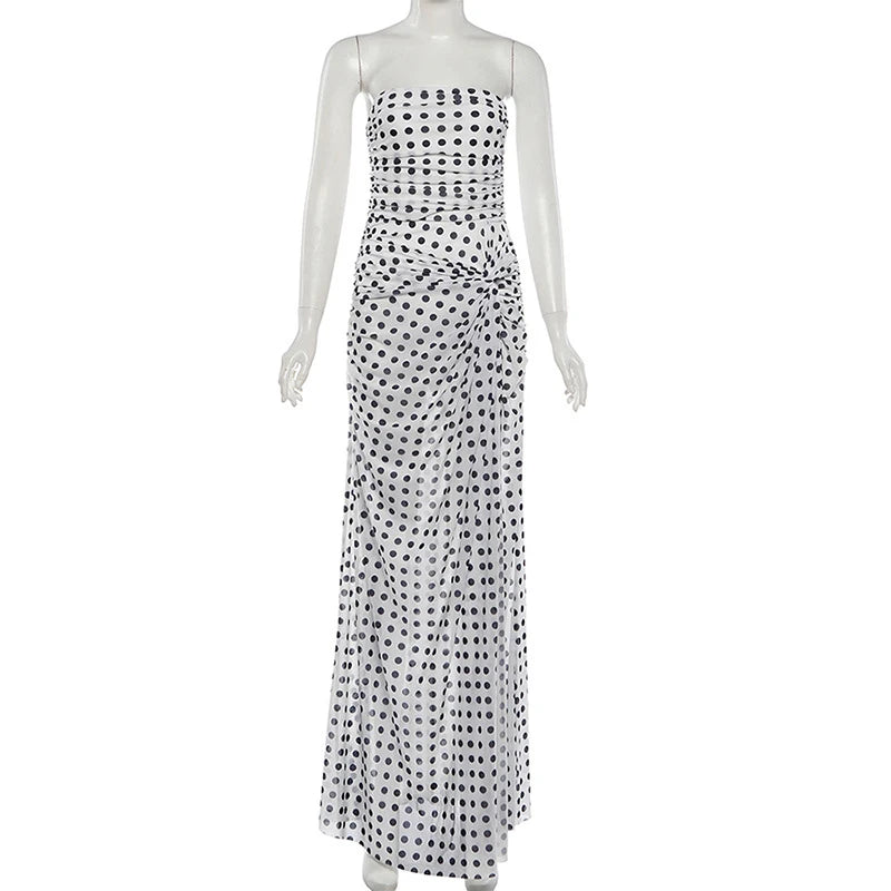 LIZAKOSHT  -  Classic polka dot strapless backless slit dress early spring collection casual women's temperament slim fit dress