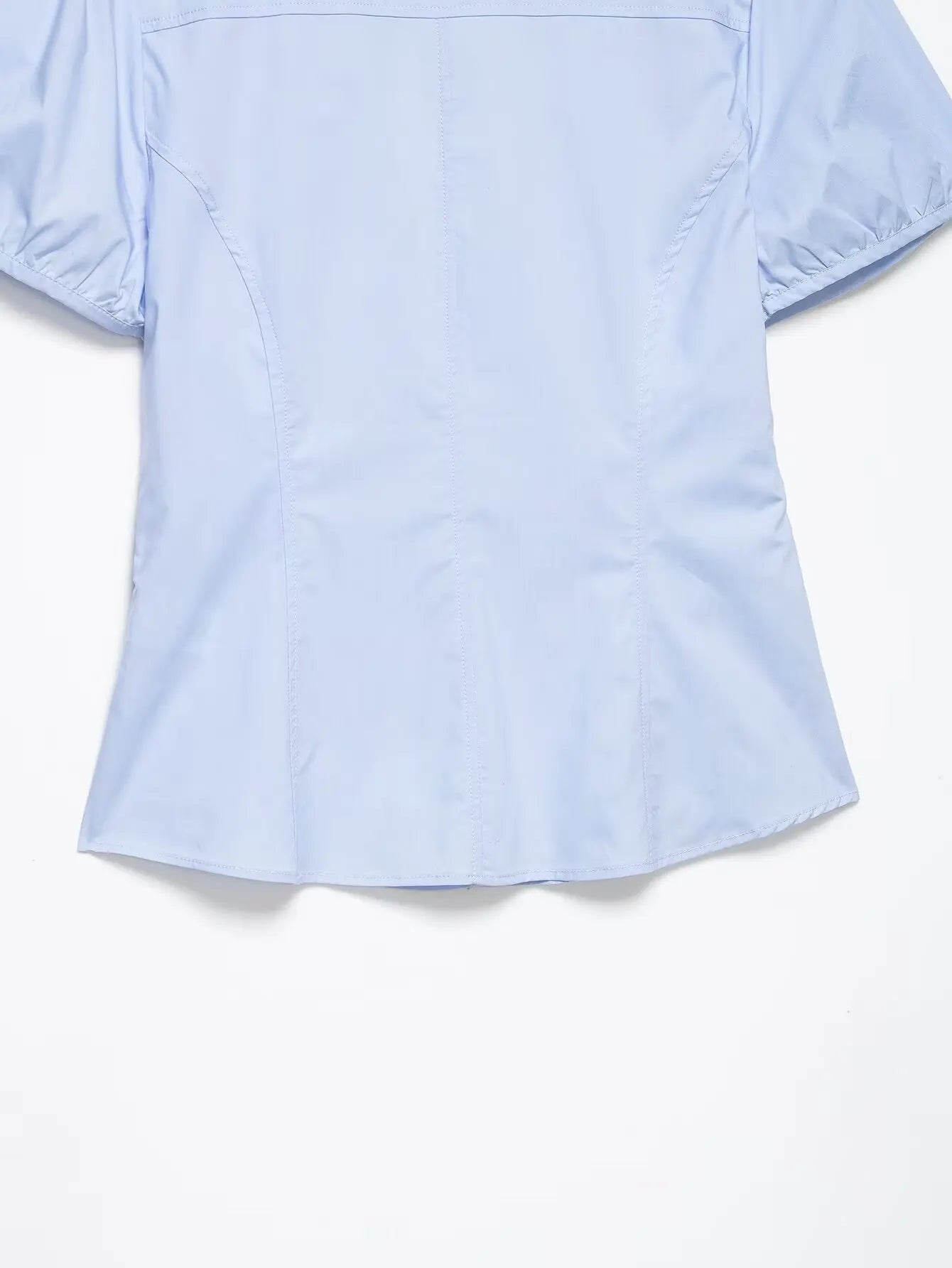 LIZAKOSHT  -  Summer New Bow Lace-up Puff Sleeve Slim Blue Shirts Women Sexy V-neck Single Breasted Crop Tops Y2K Girl Cute Tops