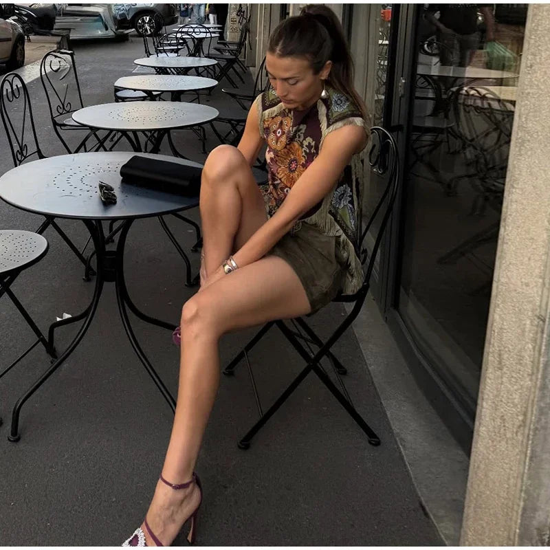 LIZAKOSHT  -  Vintage Tassel Printed Irregular Tops Women Sleeveless Round Neck Patchwork Tops Lady New Casual Daily Fashion Summer Clothes
