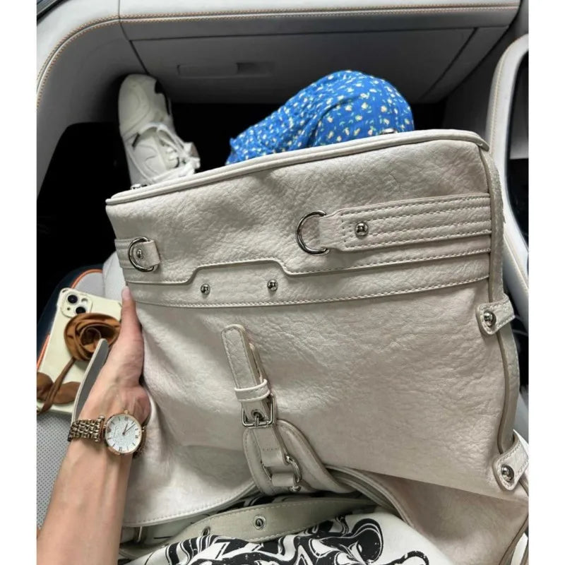 LIZAKOSHT  -  Harajuku White Bucket Bag Purse Women Hot Girls Leather Soft Casual Crossbody Bags Ladies Vintage Shoulder Messenger Bag