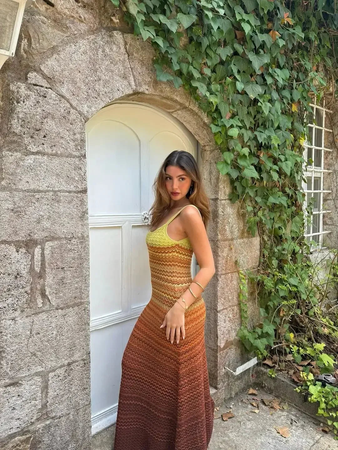LIZAKOSHT  -  Knit Women Colorful Slip Long Casual Dress Square Collar Sleeveless Off-shoulder Slim Dresses Lady New Holiday Beach Gowns