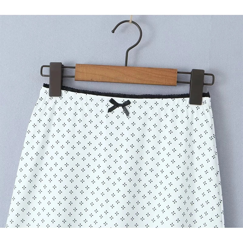 LIZAKOSHT  -  New 2024 Women Lace Trim Floral Print Fishtail Skirt Bow Elastic Waist Female Summer Midi Skirt Holiday