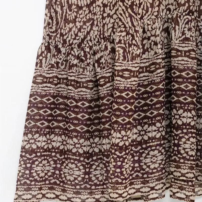 LIZAKOSHT  -  Floral Print Long Dress Women 2025 New Summer Elegant Loose V-neck Lace Up Midi Dresses Vintage Chic Boho Casual Party Dresses