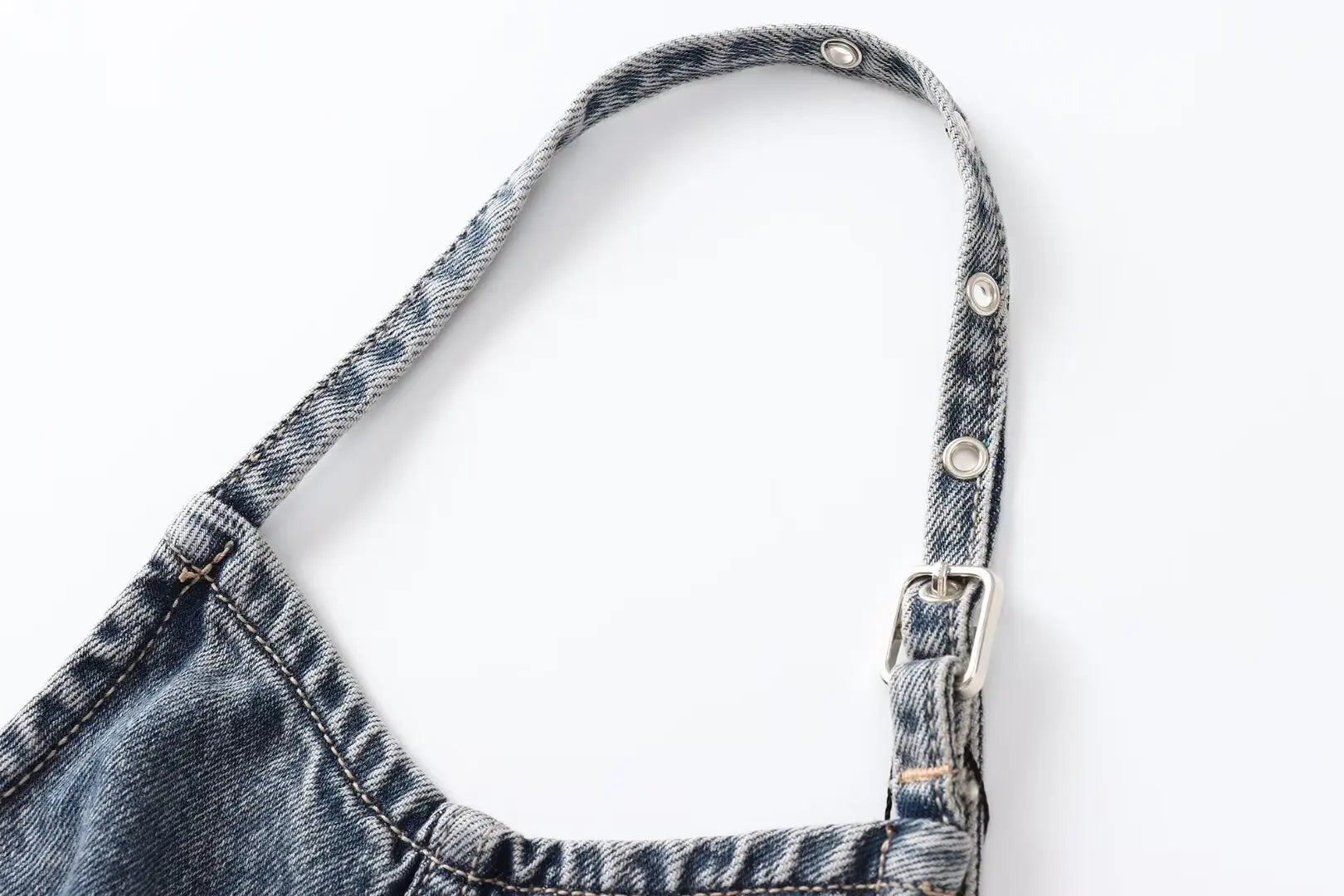 LIZAKOSHT  -  Vintage Women Blue Top 2024 Fashion Spring Casual Commute Loose Halter Top Straight Eastern Style Hanging Neck Jean Top