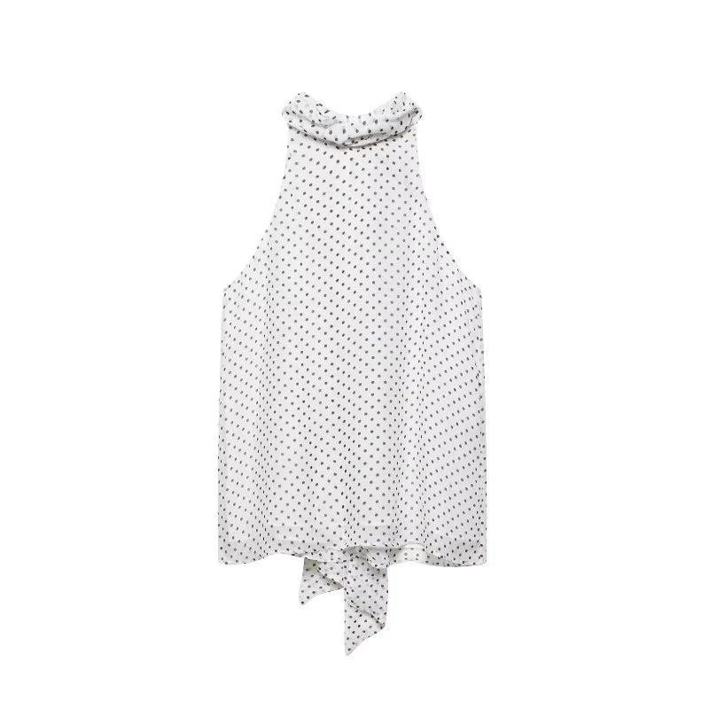 LIZAKOSHT  -  Dot Print Skirts Suits Women Halter Lace Up Sleeveless Irregular Sets Female 2025 Summer Fashion Chic Elastic Waist Street Set