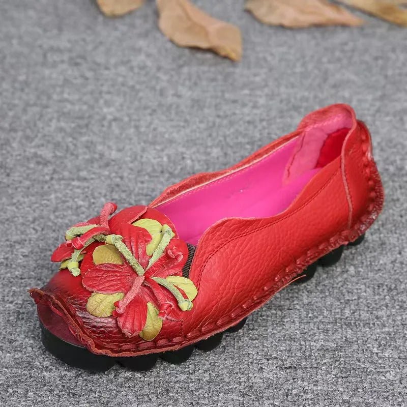 LIZAKOSHT  -  High Quality Genuine Leather Flats Woman Spring Shoes Super Designer Flats Women Flower Ladies Casual Shoes Female Loafers