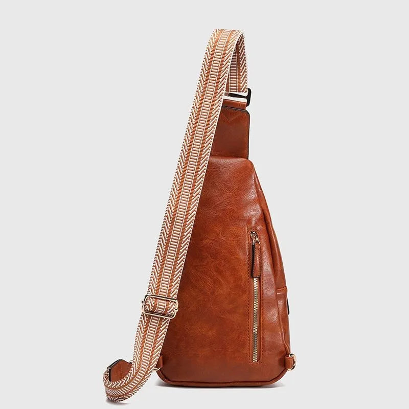 LIZAKOSHT  -  Vintage Brown Women Chest Bag Lightweight PU Leather Large Capacity Sling Bag Ladies Fashion Geometric Strap Purse