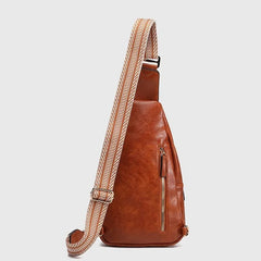 LIZAKOSHT  -  Vintage Brown Women Chest Bag Lightweight PU Leather Large Capacity Sling Bag Ladies Fashion Geometric Strap Purse