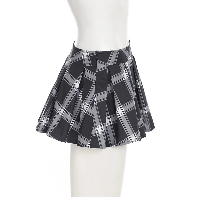 LIZAKOSHT  -  Plaid Folds Mini Skirts Sexy Preppy Style Low Waisted Outfits Y2K Aesthetic Korean Fashion Vintage Casual Bottoms