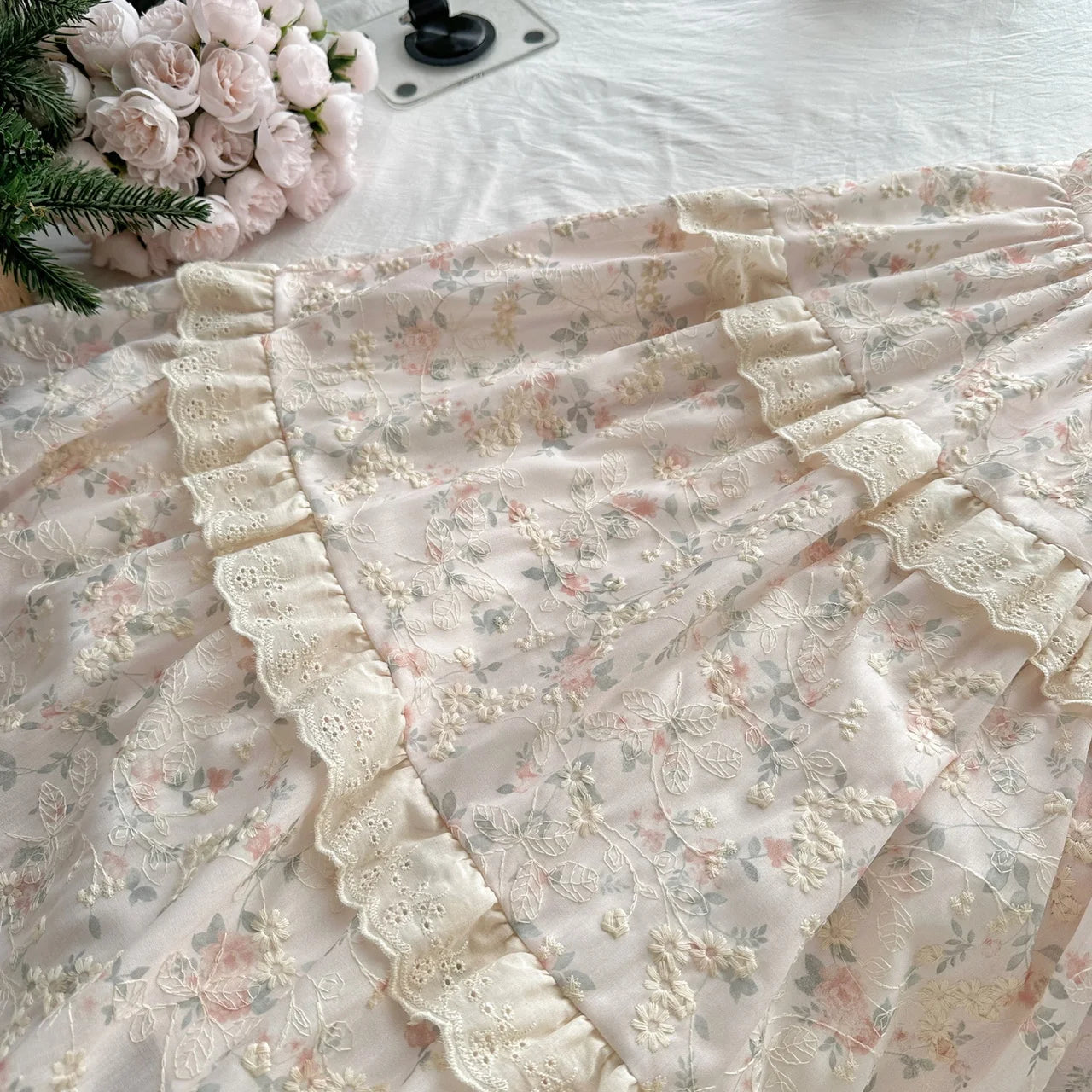 LIZAKOSHT  -  Summer French Elegant Mori Girl Style Long Dress Women Flying Sleeve Lace-Up Print Slim Dress Sweet Cute Casual Clothing