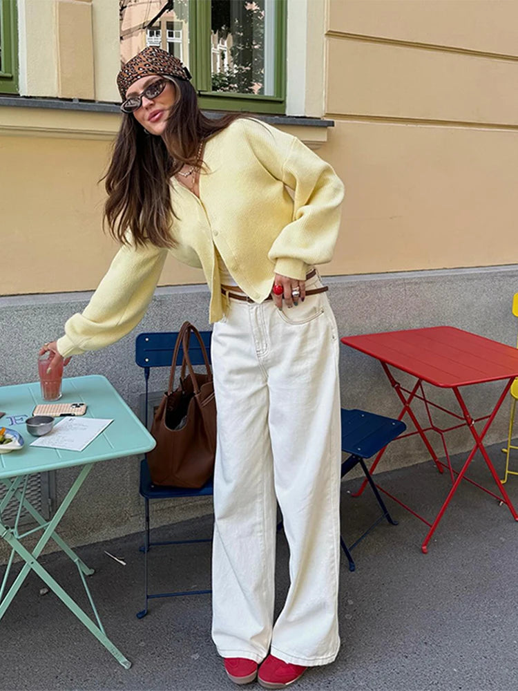 LIZAKOSHT  -  Fashion Single Breasted Knitted Coats Women Elegant Solid O-neck Lantern Sleeve Cardigan Lady Summer Chic Casual Holiday Tops