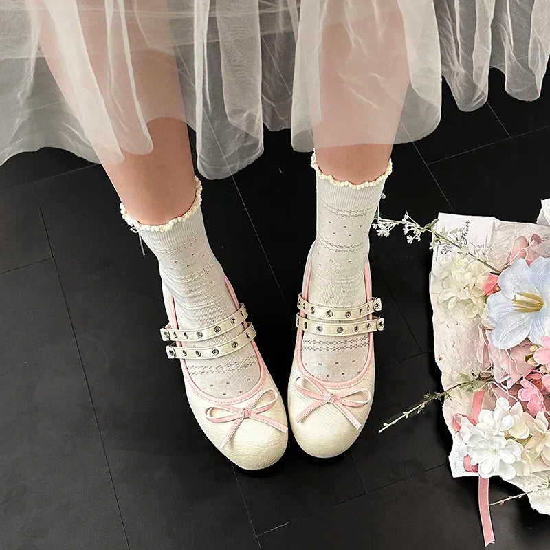 LIZAKOSHT  -  Lolita Style Sweet Low Heel Women Mary Jane Shoes Designer Buckle Strap Pumps Ladies Eelgant Floral Print Dress Leather Shoes
