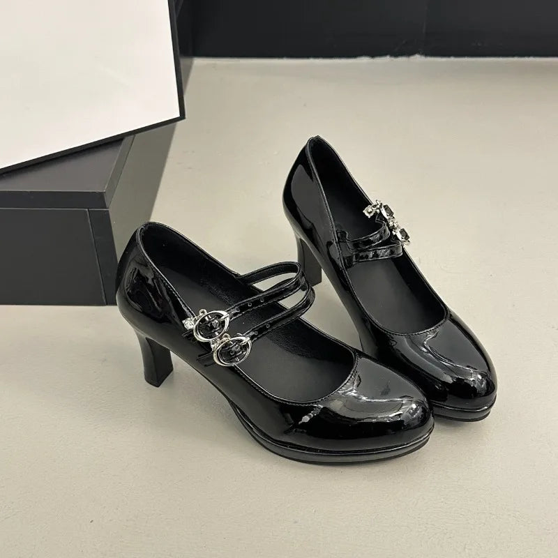 LIZAKOSHT  -  Designer Luxury Thick Heel Women Mary Jane Shoes Concise Shallow Belt Buckle Shoes Ladies Outdoor Elegant Dress Dancing Pumps