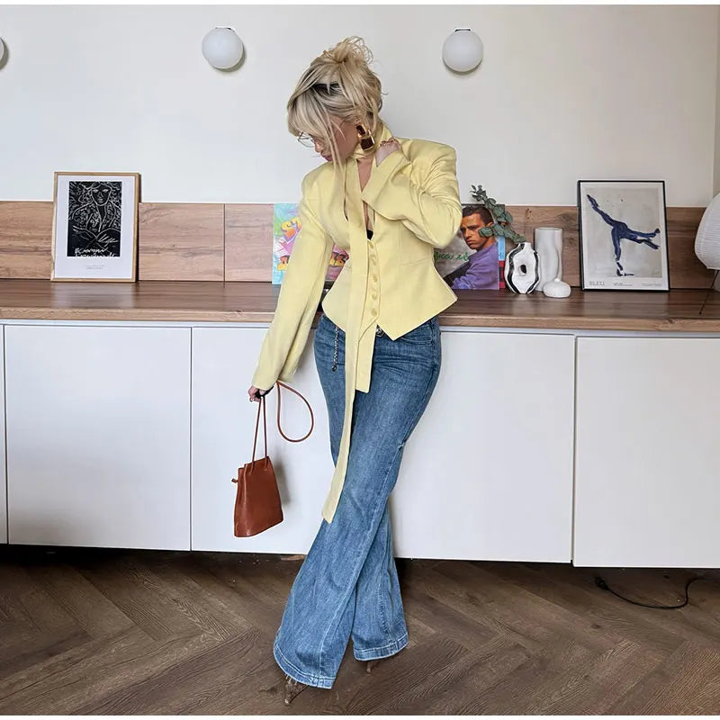 LIZAKOSHT  -  Elegant Ribbon Single Breasted Coat Women Fashion Solid V-neck Long Sleeve Pocket Jackets Female Autumn Chic Casual Streetwear