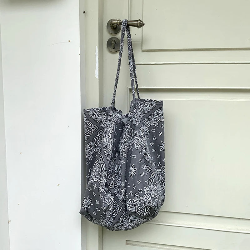 LIZAKOSHT  -  Fashion Student Canvas Bag Large Capacity Handbag Retro Cashew Flower Shoulder Bag Casual Tote For Woman