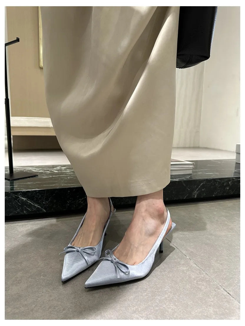 LIZAKOSHT  -  Women Thin Heels Slingback Sandals Elegant Pointed Toe Pumps New Brand Designer Bow Knot Party Dress Wedding Shoes Footwear