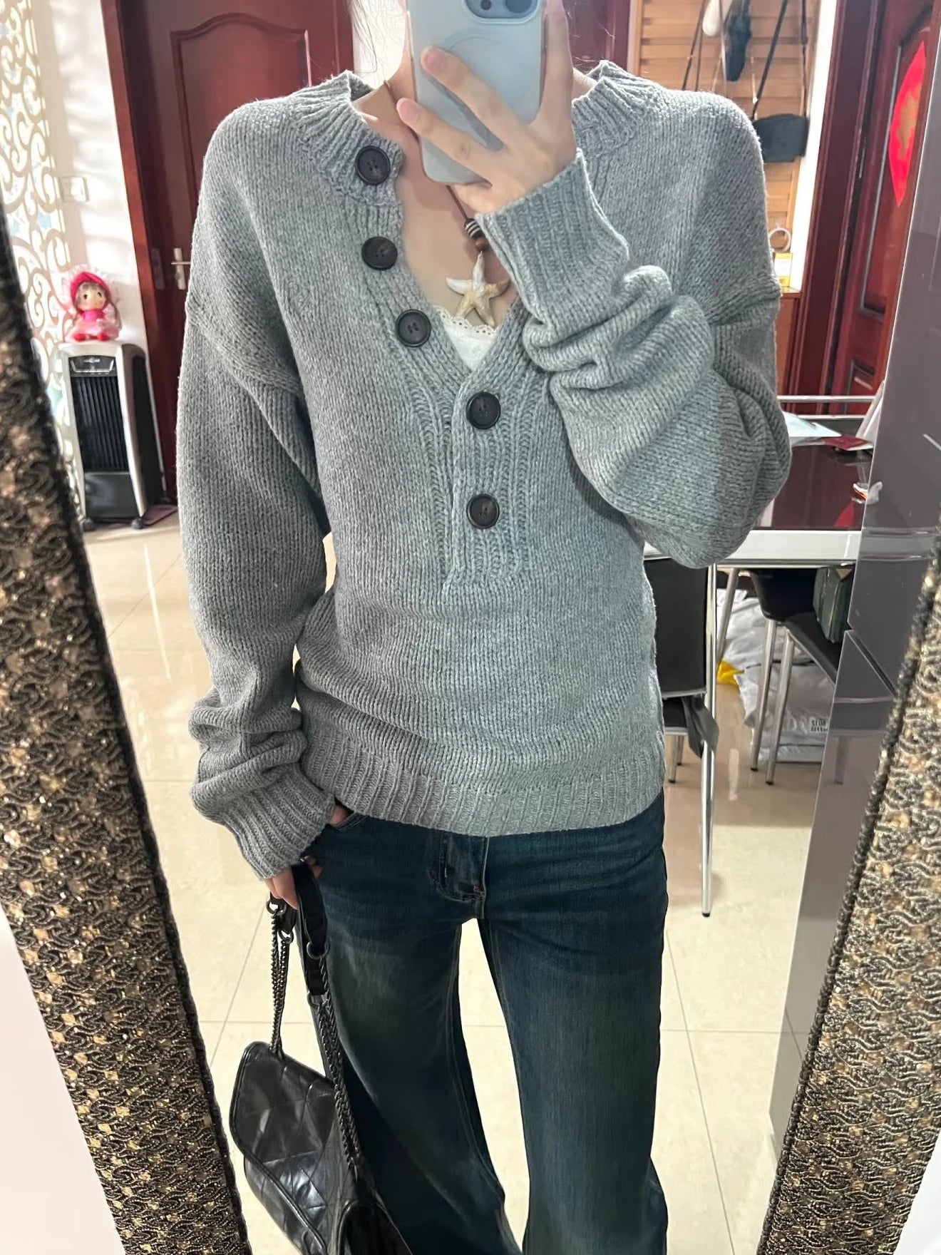 LIZAKOSHT  -  Buttons Grey Sweaters Woman Spring O-neck Long Sleeve Knitted Pullover Top Female Casual Vintage Preppy Style Jumpers Harajuku