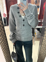 LIZAKOSHT  -  Buttons Grey Sweaters Woman Spring O-neck Long Sleeve Knitted Pullover Top Female Casual Vintage Preppy Style Jumpers Harajuku
