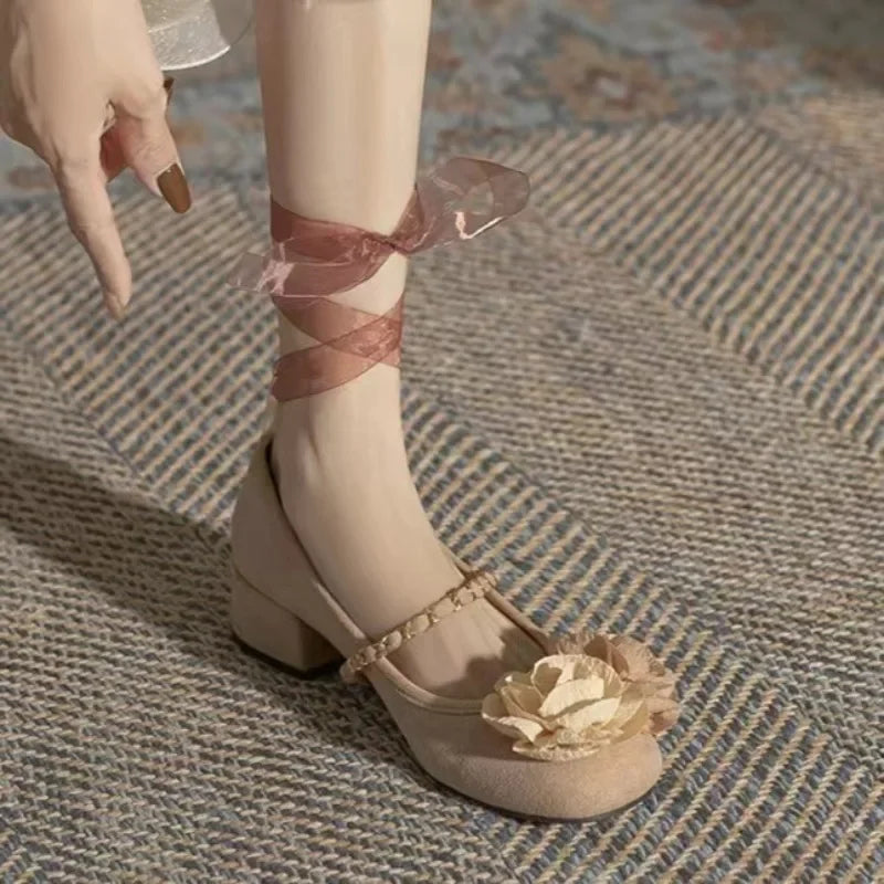 LIZAKOSHT  -  French Design Low Heels New Gentle Style Retro Shallow Mouth Mary Jane Shoes Sweet Floral Women's Shoes