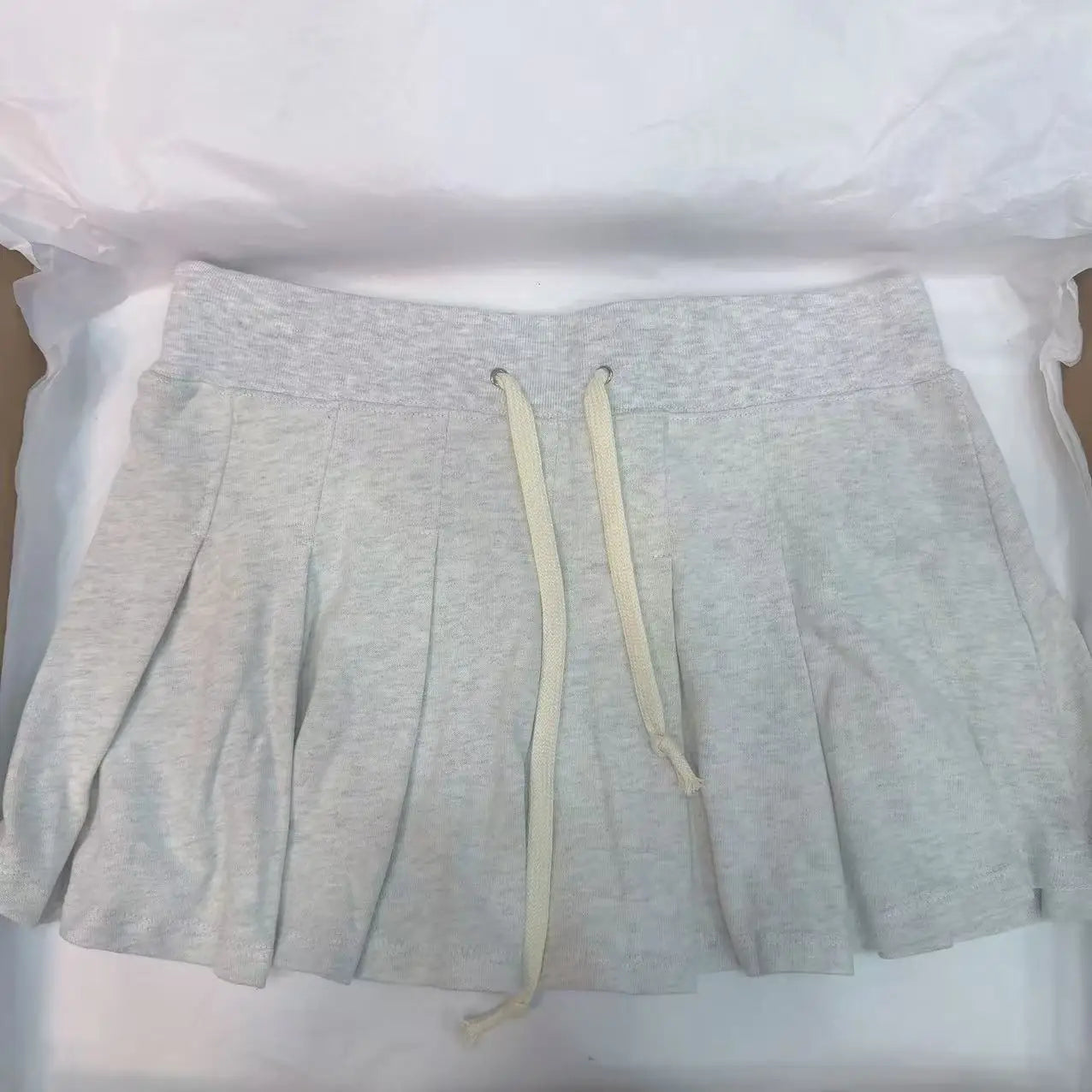 LIZAKOSHT  -  Drawstring Gray Mini Pleated Skirt Women Summer Elastic Waist Simple A-line Faldas Sweet Preppy Style Solid Sport Short Skirts