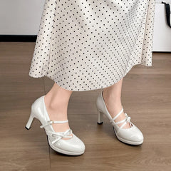 LIZAKOSHT  -  Platform Thick Heel Women JK Mary Jane Shoes Fashion Banquet Party Pumps New Spring Women's Butterfly-knot Dress Leather Shoes