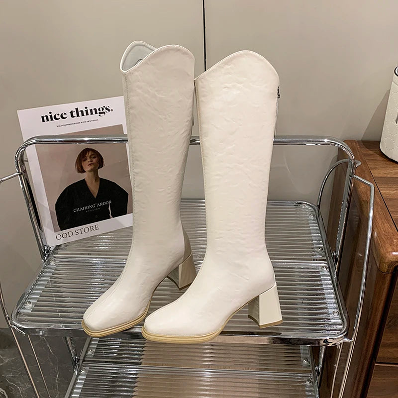 LIZAKOSHT  -  Autumn Winter Thick High Heels Women Knee High Boots Fashion Stretch Slim Modern Long Botas Para Mujer