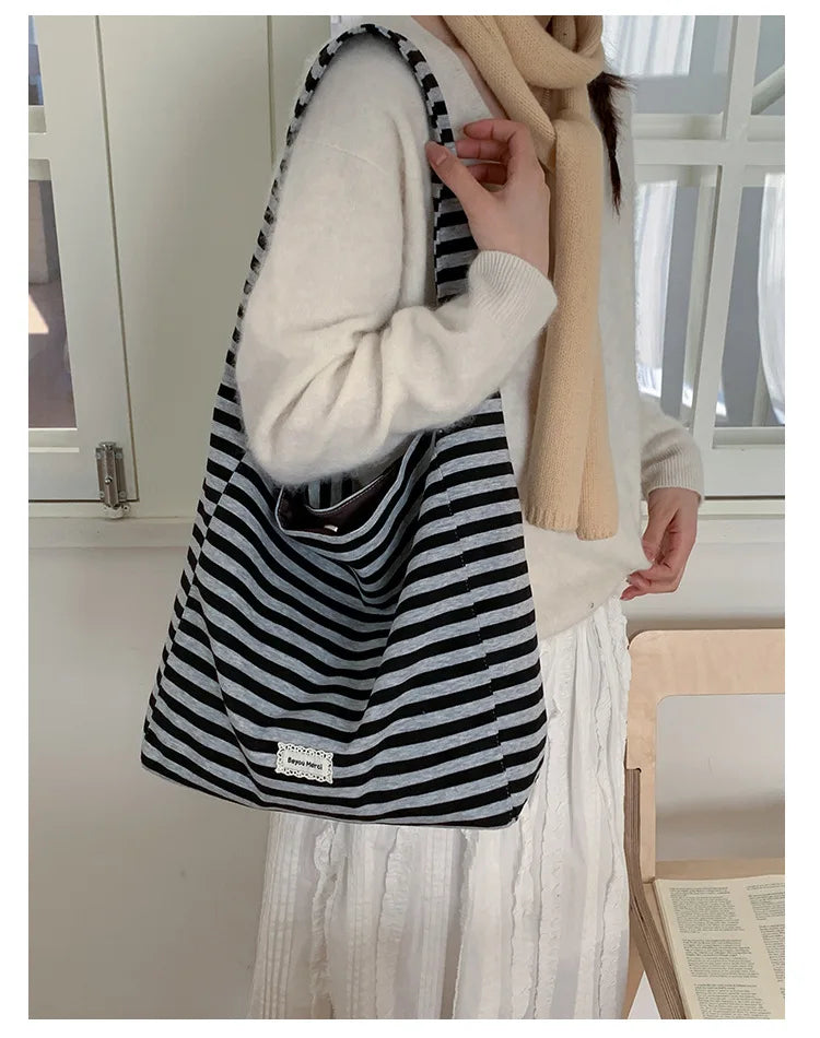 LIZAKOSHT  -  New Fashion Striped Commuter Bag Large Capacity Women's Simple Underarm Ladies Single Shoulder Bag Urban Minimalist Style