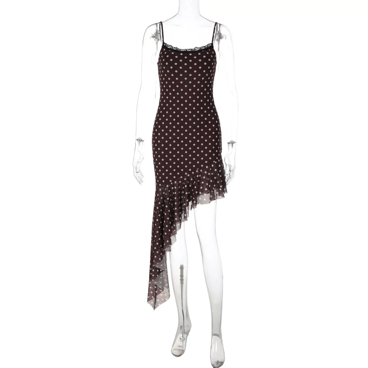 LIZAKOSHT  -  Summer Women Sexy Hem Fashion Dress Female Polka Dot Lace Patchwork Square Neck Slim Fit Party Holiday Casual Vestidos