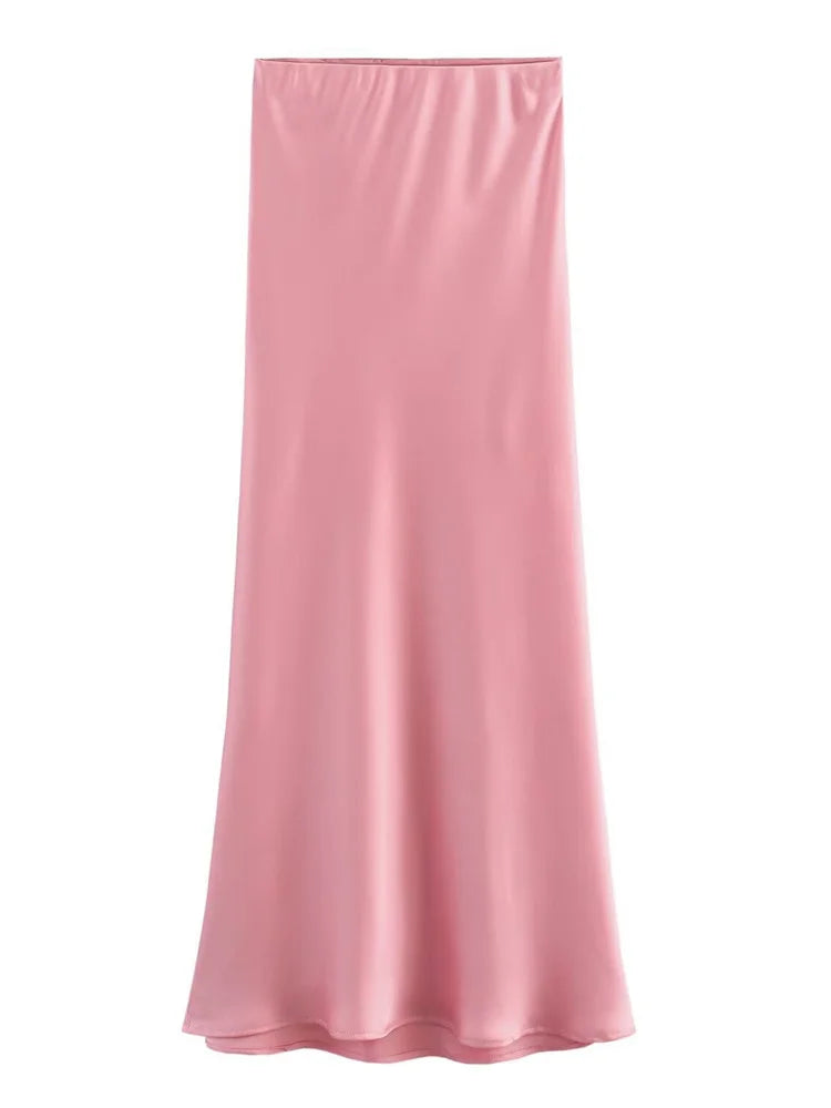 LIZAKOSHT  -  White High Waist Slim Maxi Skirt For Women Satin Fashion Elegant Solid Patchwork Casual Clothes Summer Long Skirt New