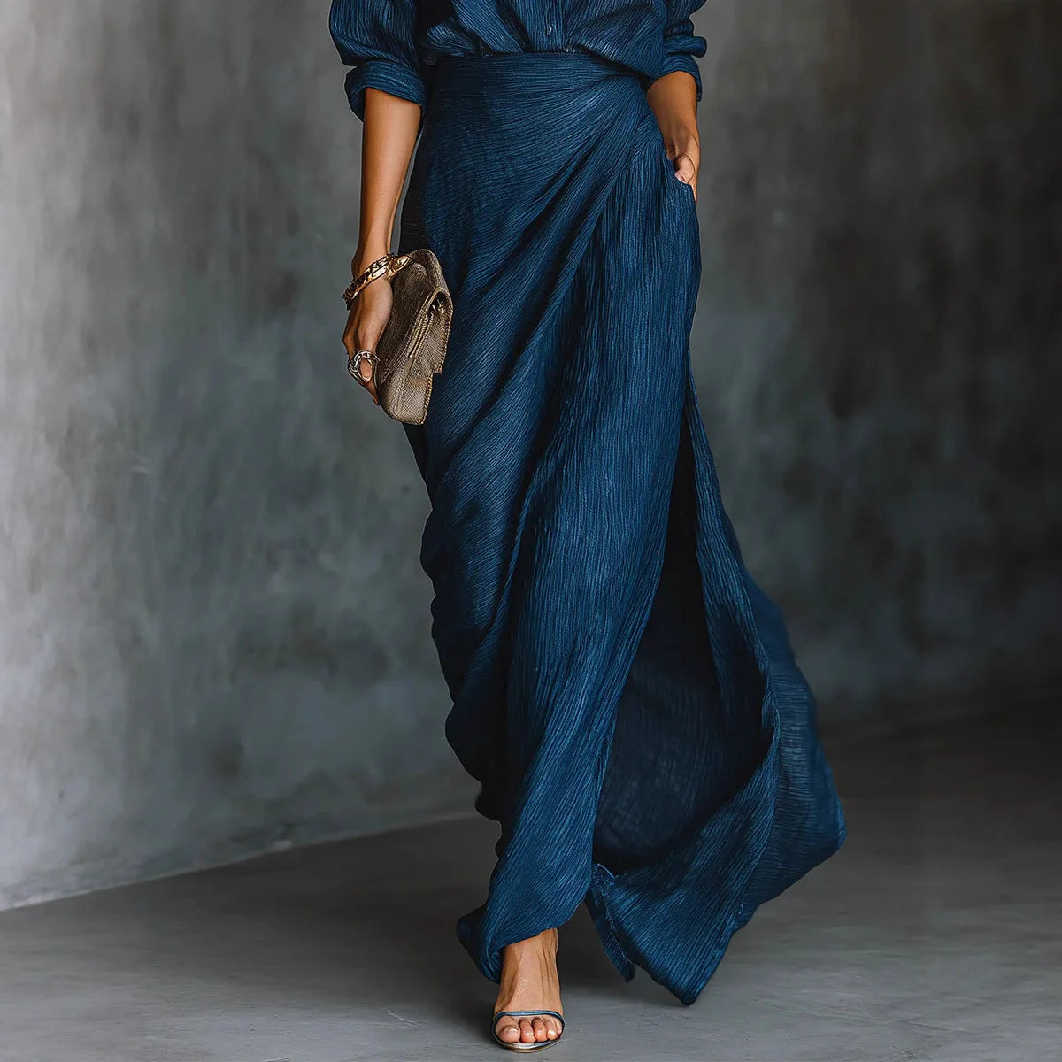 LIZAKOSHT  -  Autumn Long Sleeve Cardigan Top +Maxi Skirts 2 Pieces Sets Europe Americ Solid Elegant Simple Suit Fashion Woman Outfits