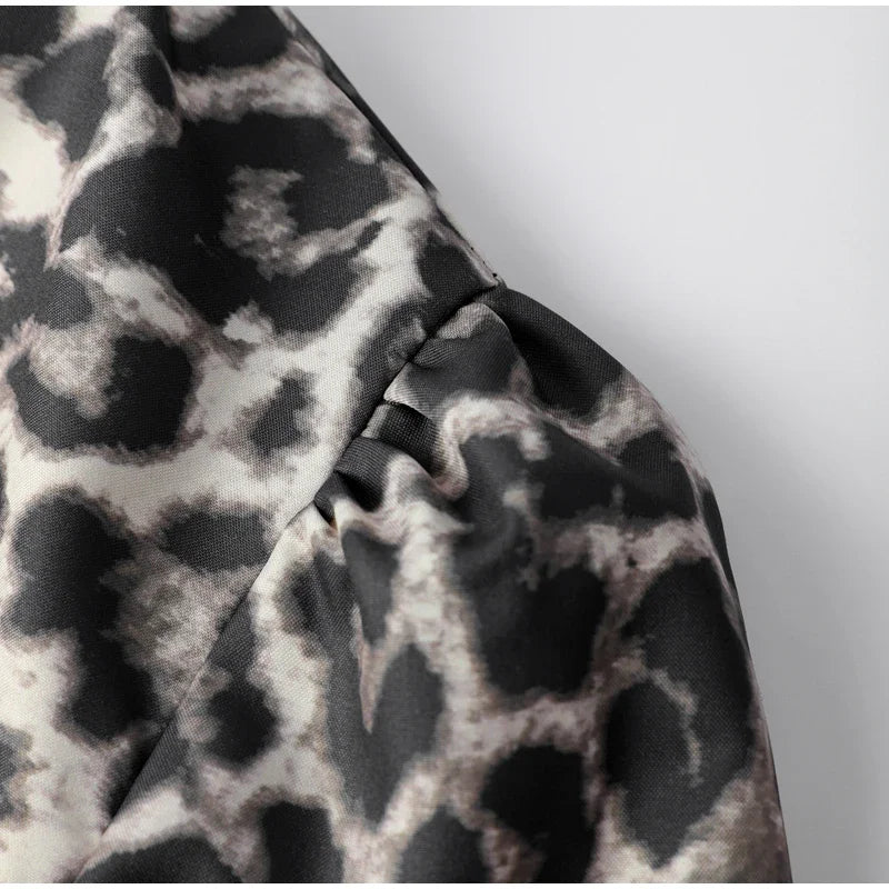 LIZAKOSHT  -  Sexy Leopard Print Bow Lace Up Hollow Out Shirts Women O-neck Ruffles Puff Short Sleeve Top Female Summer Lady Streetwear
