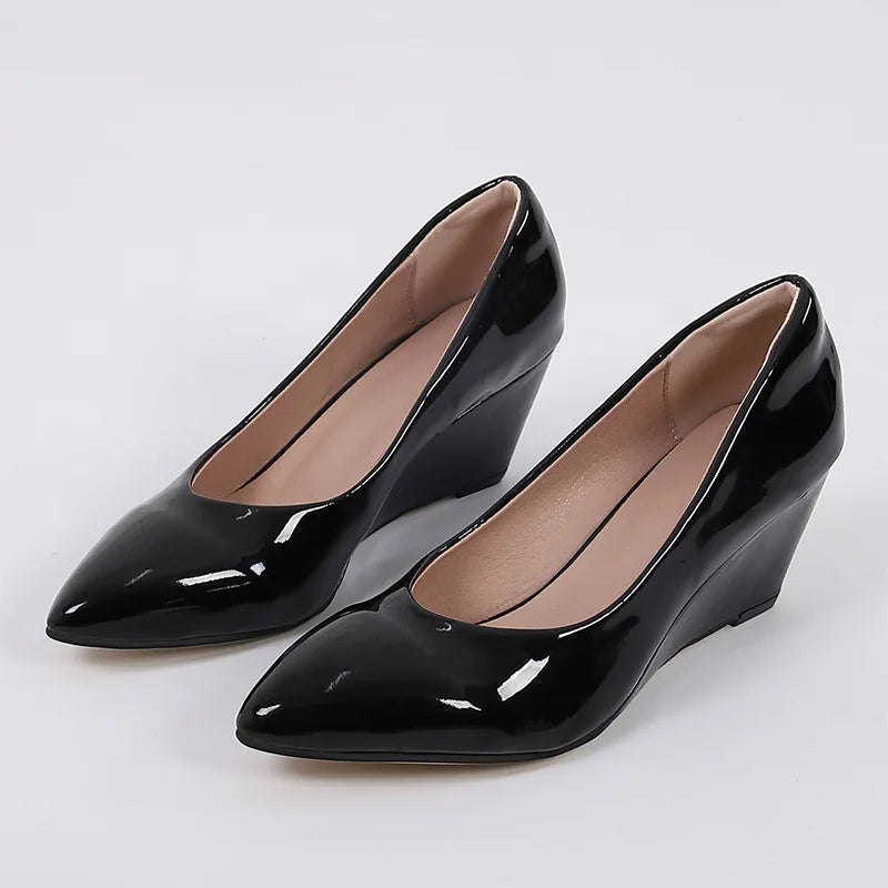 LIZAKOSHT  -  Spring New Wedges High Heels,Women Pumps,Shallow Out Office Work Shoes,Slip On,Pointed toe,Black,Red,White,35-42,Dropship